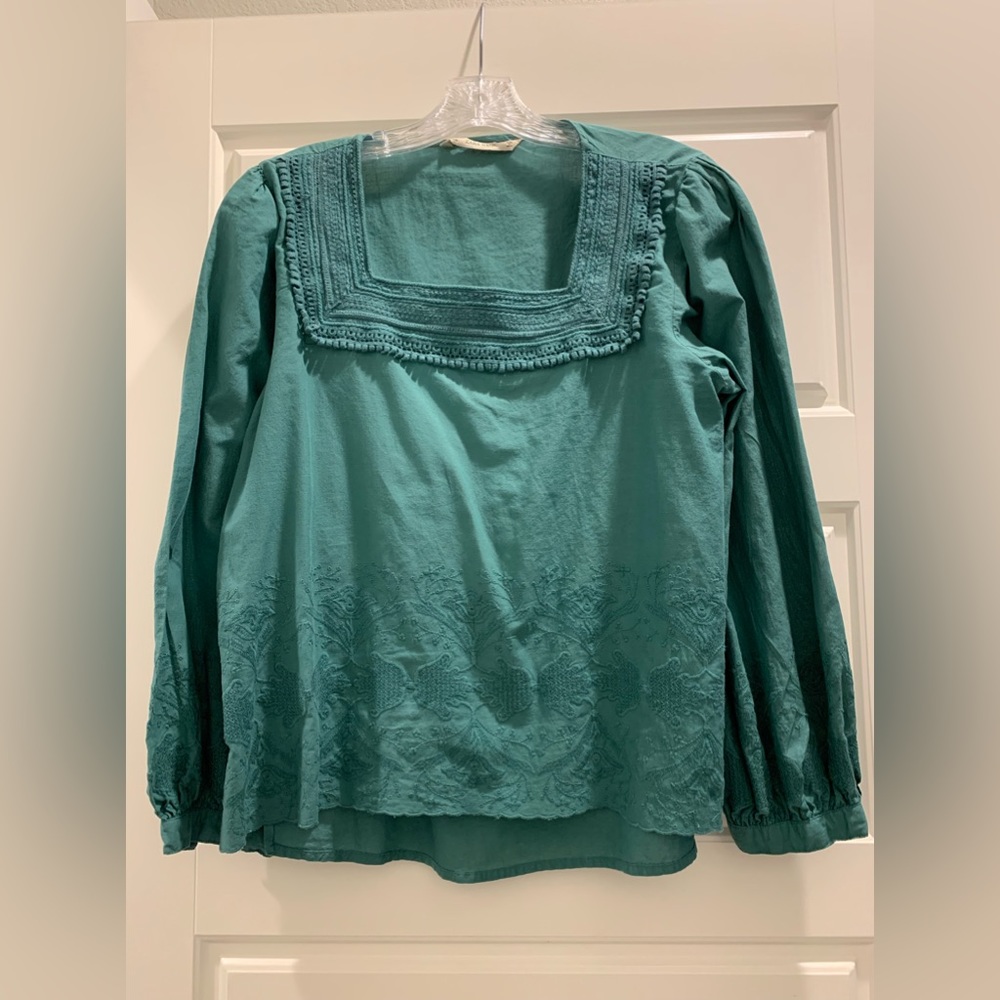 Zara Teal Embroidered Blouse